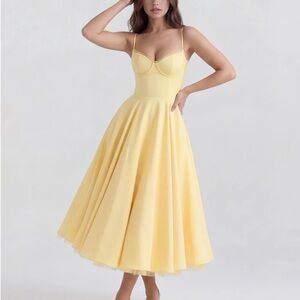Almond Muse Butter Yellow Satin Flare Dress with Pockets